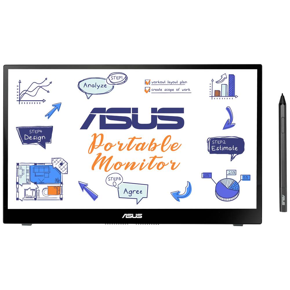 Image of Asus MB14AHD Zenscreen Touchscreen EEC: D (A - G) 356 cm (14 inch) 1920 x 1080 p 16:9 5 ms Micro HDMIâ¢ USB-CÂ® USB 31
